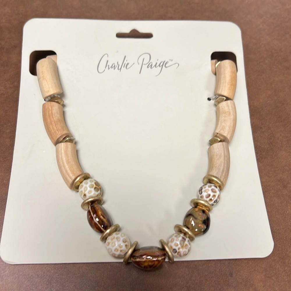 NWT-Charlie Paige Statement Necklace-Boho-Wooden Beads-Whimsy - Picture 2 of 4